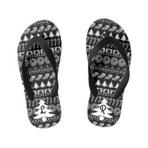 Initiale Schwarz-Weiß-Weihnachtsmuster Kinderbadesandalen