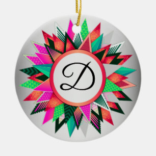 Initiale Weihnachtsfarben-Design-Monogramm Keramik Ornament