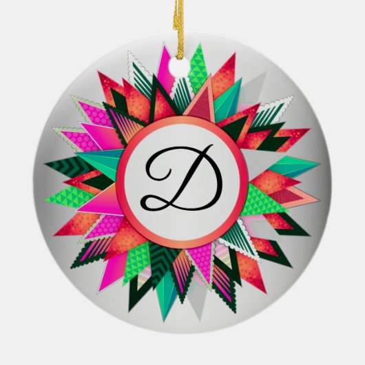 Initiale Weihnachtsfarben-Design-Monogramm Keramik Ornament (Hinten)