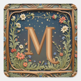 Initiale Wildblume Abend Monogramm Quadratischer Aufkleber