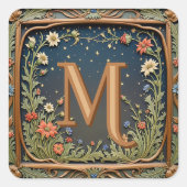 Initiale Wildblume Abend Monogramm Quadratischer Aufkleber (Vorderseite)