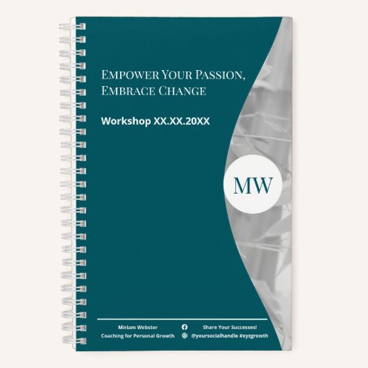 Initialen Aquamarin Empowerment Ihrer Leidenschaft Notizblock (Vorderseite)