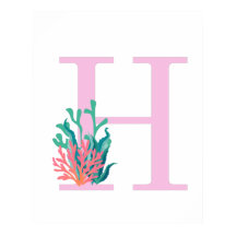 Initialen Buchstabe H Monogramm Rosa Türkis Korall