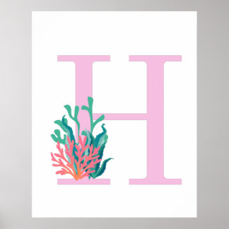 Initialen Buchstabe H Monogramm Rosa Türkis Korall Poster