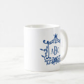 Initialen der blauen weißen Pagode-Blume Monogramm Kaffeetasse (VorderseiteRechts)