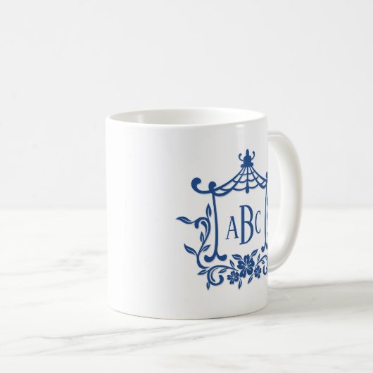 Initialen der blauen weißen Pagode-Blume Monogramm Kaffeetasse (VorderseiteRechts)