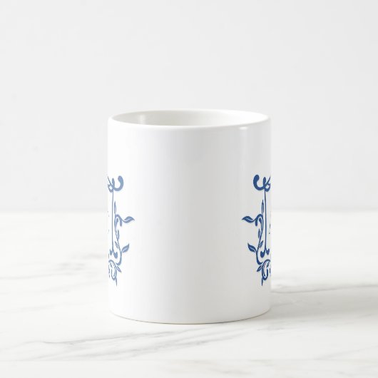 Initialen der blauen weißen Pagode-Blume Monogramm Kaffeetasse (Mittel)