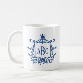 Initialen der blauen weißen Pagode-Blume Monogramm Kaffeetasse (Links)