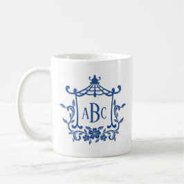 Initialen der blauen weißen Pagode-Blume Monogramm Kaffeetasse