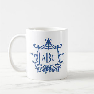 Initialen der blauen weißen Pagode-Blume Monogramm Kaffeetasse
