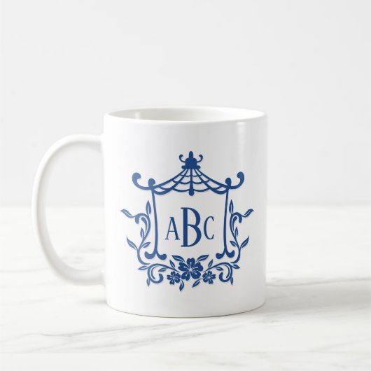 Initialen der blauen weißen Pagode-Blume Monogramm Kaffeetasse (Links)