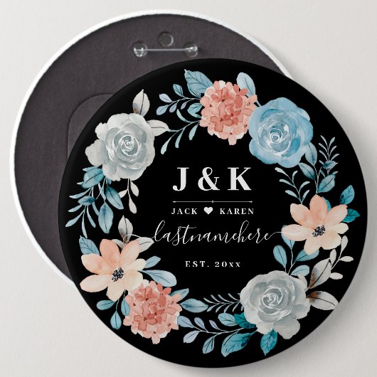 Initialen der Floral Monogram mit benutzerdefinier Button (Vorne & Hinten)