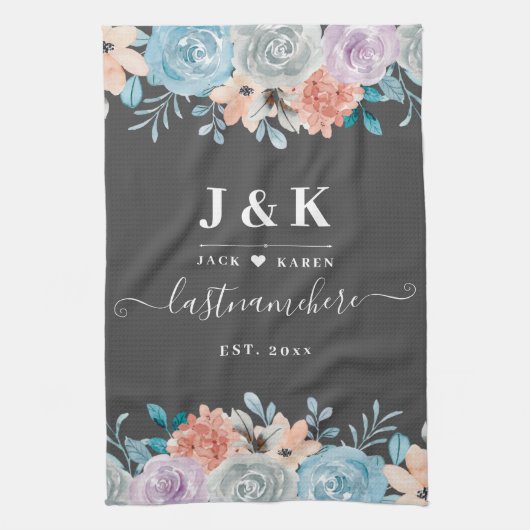 Initialen der Floral Monogram mit benutzerdefinier Geschirrtuch (Vertikal)