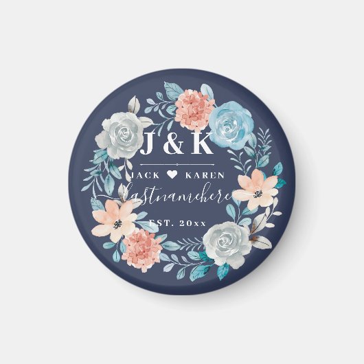 Initialen der Floral Monogram mit benutzerdefinier Magnet (Vorne)