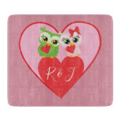 Initialen der hübschen rosa Herz- und Owls-Monogra Schneidebrett (Vorderseite)