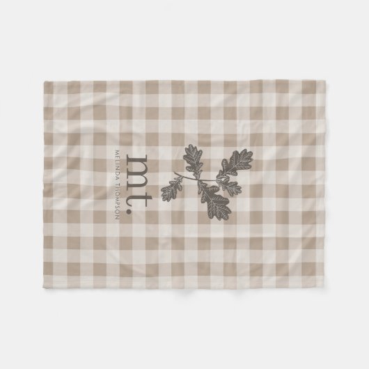Initialen der Karierten Foliage Monogram Herbst Ta Fleecedecke (Vorderseite (Horizontal))
