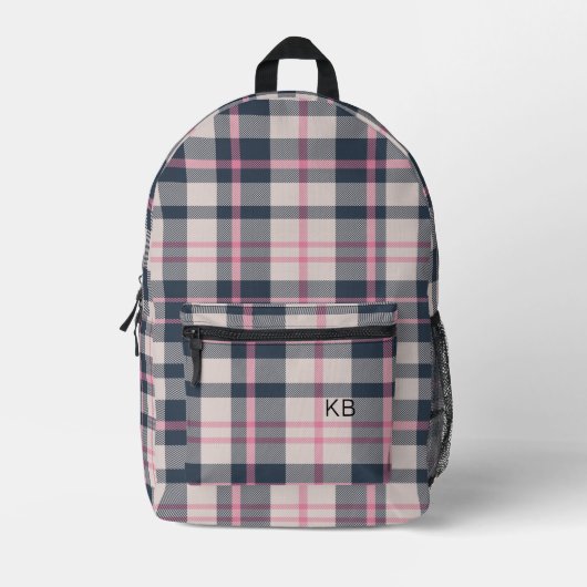 Initialen der Karierten Tartan-Karo-Monogramm-Grup Bedruckter Rucksack (Vorderseite)