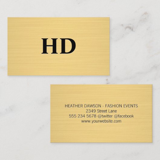 Initialen der klassischen Monogramme | Goldtextur Visitenkarte (Vorne/Hinten)