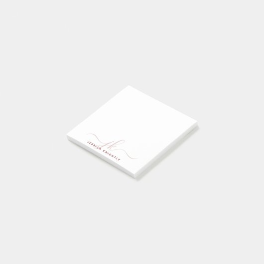 Initialen der modernen Burgundy Script Monogram Post-it Klebezettel (angewinkelt)