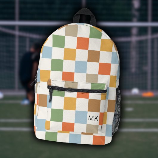 Initialen der niedlichen farbigen Checkerboard-Mon Bedruckter Rucksack