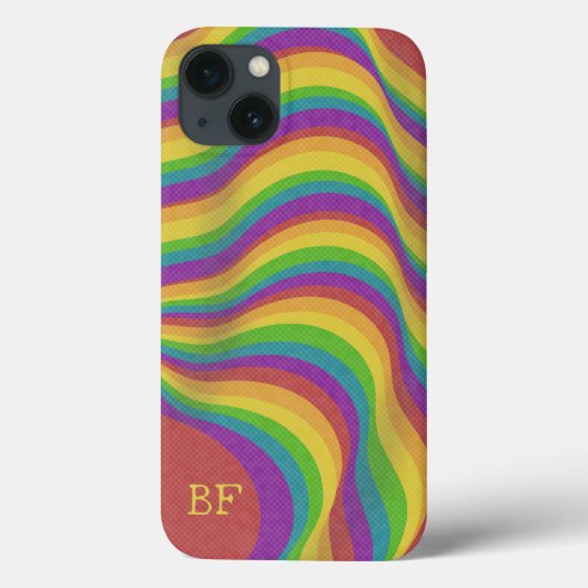 Initialen der Retro Wavy Rainbow Lines Monogram Case-Mate iPhone Hülle (Rückseite)