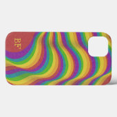 Initialen der Retro Wavy Rainbow Lines Monogram Case-Mate iPhone Hülle (Rückseite (Horizontal))