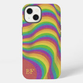 Initialen der Retro Wavy Rainbow Lines Monogram iPhone Hülle (Rückseite)