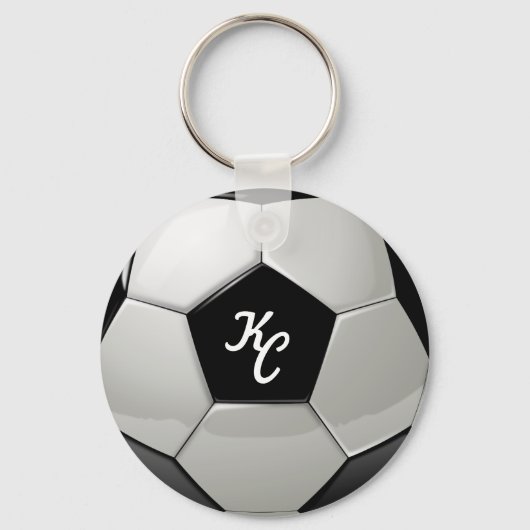 Initialen der Schwarz-Weiß-Fußball-Ball-Monogramme Schlüsselanhänger (Vorderseite)