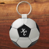 Initialen der Schwarz-Weiß-Fußball-Ball-Monogramme Schlüsselanhänger (Vorderseite)