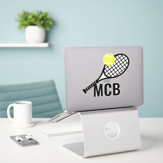 Initialen der Tennis-Ball-Racket-Monogram Aufkleber (Laptop auf Schreibtisch)