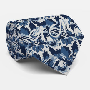 Initialen des blauen weißen Retro-Ikat-Musters Mon Krawatte