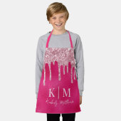 Initialen des glamourösen Hot Pink Glitzer Monogra Schürze (Getragen)