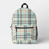 Initialen des hellblauen Karierten Tartan-Karos Mo Bedruckter Rucksack (Vorderseite)