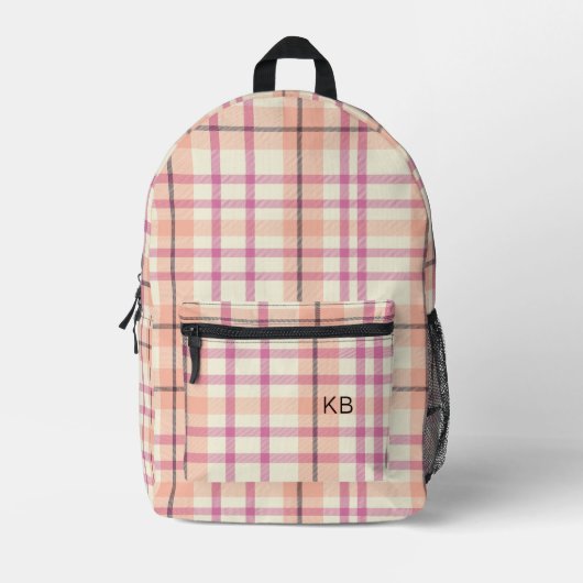 Initialen des Karierten Tartan-Karos mit rosa Pfir Bedruckter Rucksack (Vorderseite)