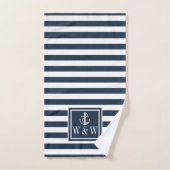 Initialen des Navy Blue Stripe Nautical Anchor Mon Badhandtuch Set (Handtuch)