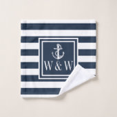 Initialen des Navy Blue Stripe Nautical Anchor Mon Badhandtuch Set (Waschlappen)