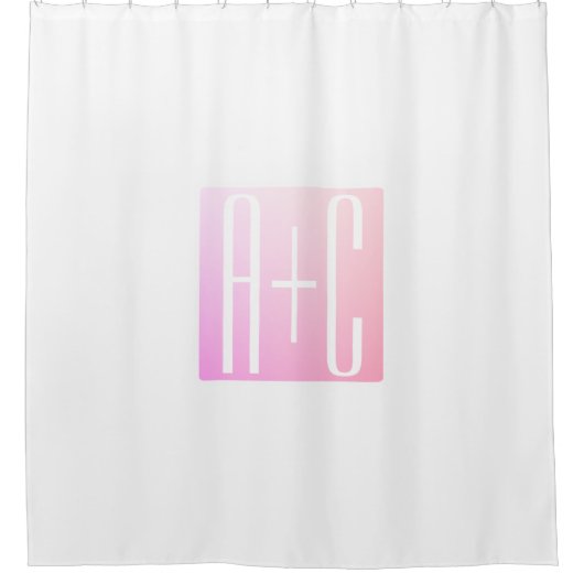 Initialen des Paares | Subtile Pink Gradation Duschvorhang (Vorderseite)