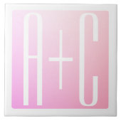Initialen des Paares | Subtile Pink Gradation Fliese (Vorderseite)