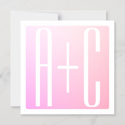 Initialen des Paares | Subtile Pink Gradation Magneteinladung (Vorderseite)