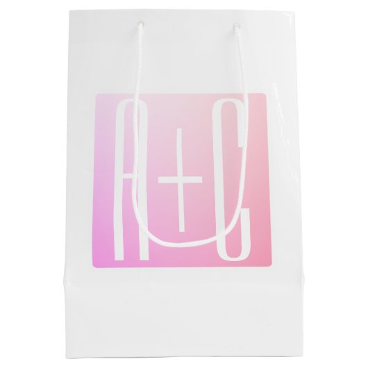 Initialen des Paares | Subtile Pink Gradation Mittlere Geschenktüte (Rückseite)