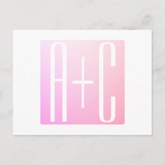 Initialen des Paares | Subtile Pink Gradation Postkarte (Vorderseite)