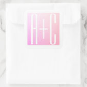 Initialen des Paares | Subtile Pink Gradation Quadratischer Aufkleber (Tasche)