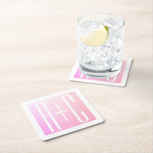 Initialen des Paares | Subtile Pink Gradation Rechteckiger Pappuntersetzer (Vor Ort)