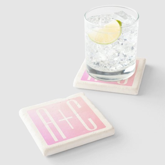 Initialen des Paares | Subtile Pink Gradation Steinuntersetzer (Seitenansicht)