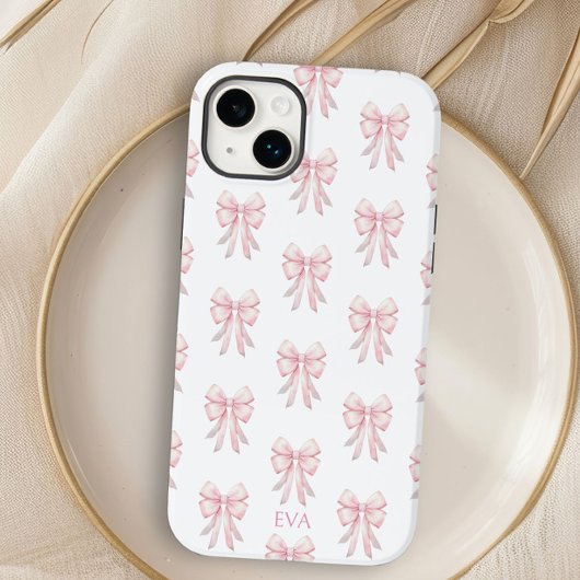 Initialen des rosa Bow Preppy Coquette Pattern Mon Case-Mate iPhone Hülle
