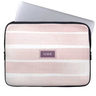 Initialen des rosa Streifen Monogram, Aquarellfarb Laptopschutzhülle
