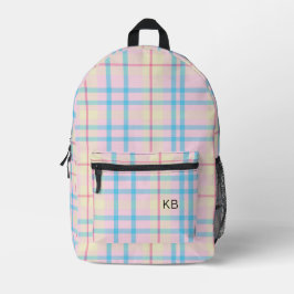 Initialen des rosa und blauen Karierten Tartan-Kar Bedruckter Rucksack