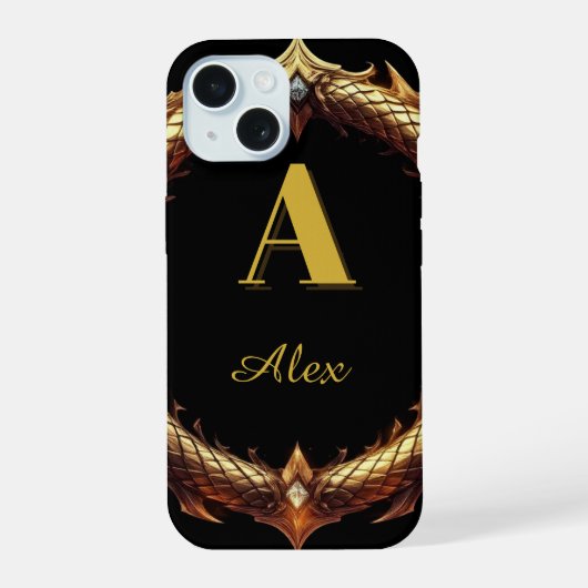 ✨ Initialen-Drache-Ornament-Kreuzrahmen ✨ iPhone 15 Hülle (Rückseite)