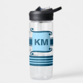 Initialen dunkel und blassblau mit Streifen hinzuf Trinkflasche (Links)