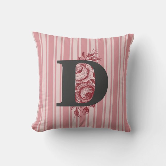 Initialen F E D O B oder R Kohl Rose und Streifen Kissen (Vorderseite)